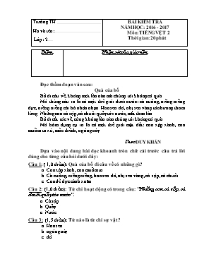 Đề và đáp án kiểm tra Tiếng việt lớp 2 - Năm học 2016-2017